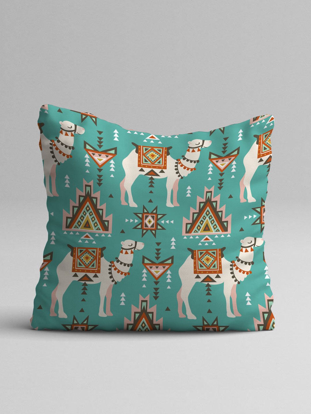 STITCHNEST Yellow & Sea Green Set of 5 Ethnic Motifs Square Cushion Covers