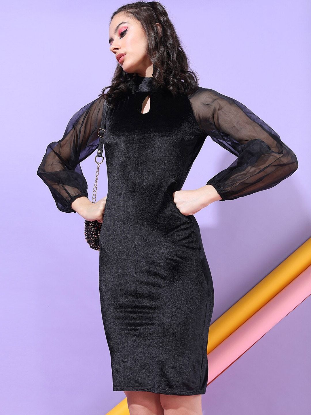 Tokyo Talkies Black Keyhole Neck Bodycon Dress