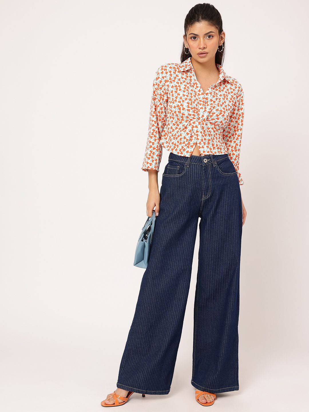 DressBerry Textured Florals Shirt-Style Top