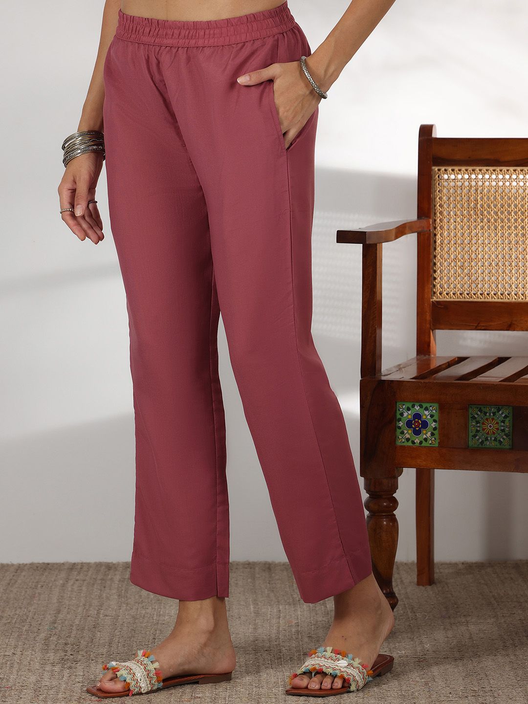 Libas Floral Printed Thread Work Straight Kurta with Trousers & Dupatta