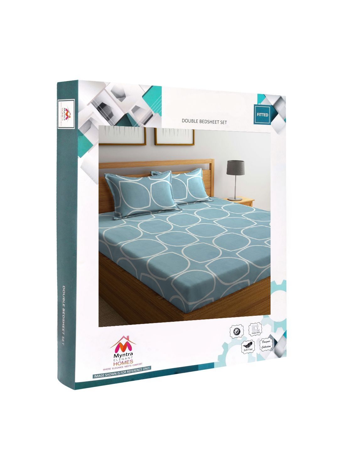 Myntra Elegant Homes Blue & White Geometric 300 TC King Bedsheet with 2 Pillow Covers
