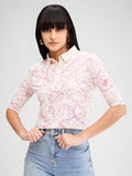 SPYKAR Women Floral Printed Polo Collar Tropical Slim Fit T-shirt