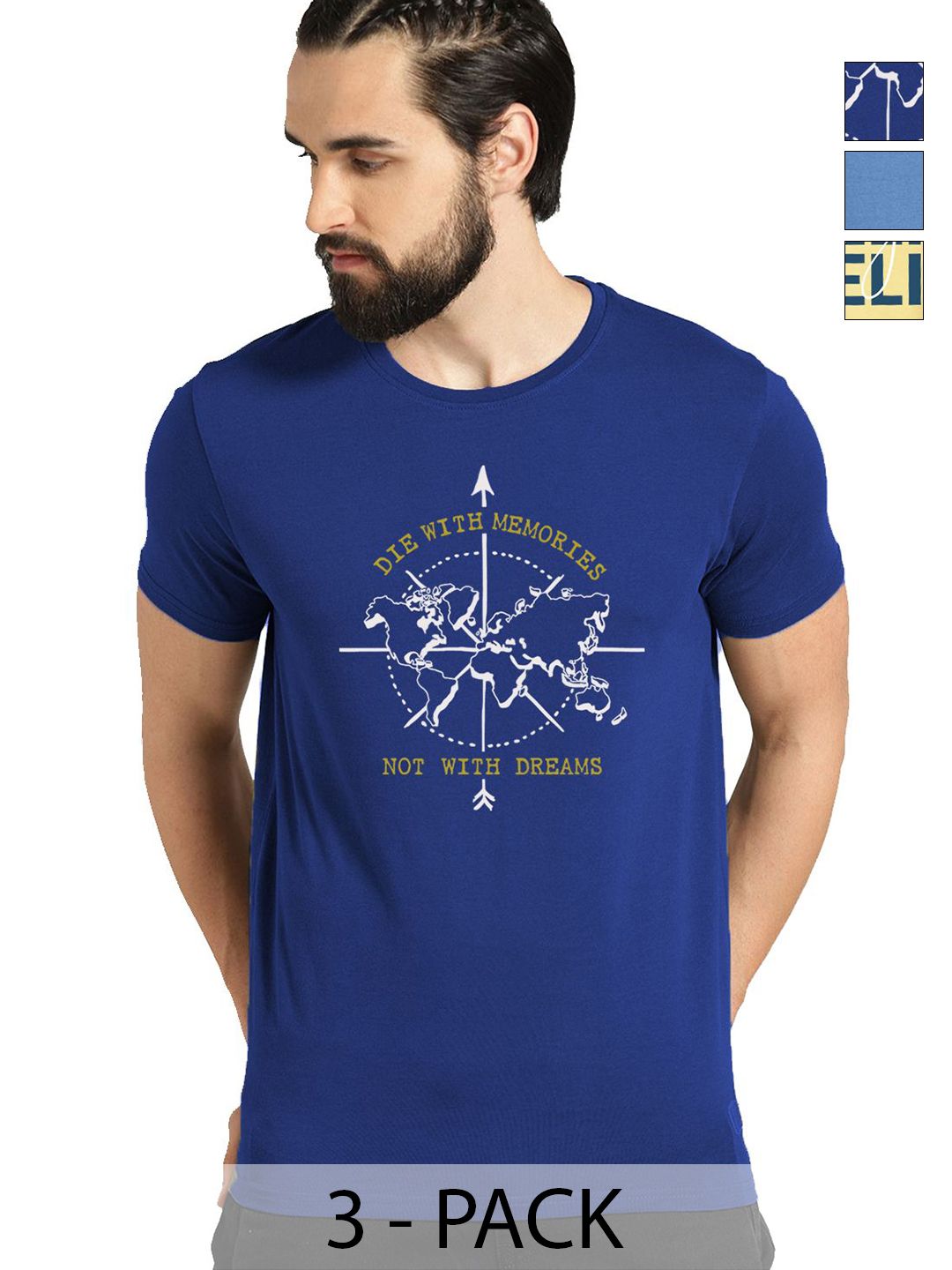 ADRO Men Pack Of 3 Typography Printed T-shirt