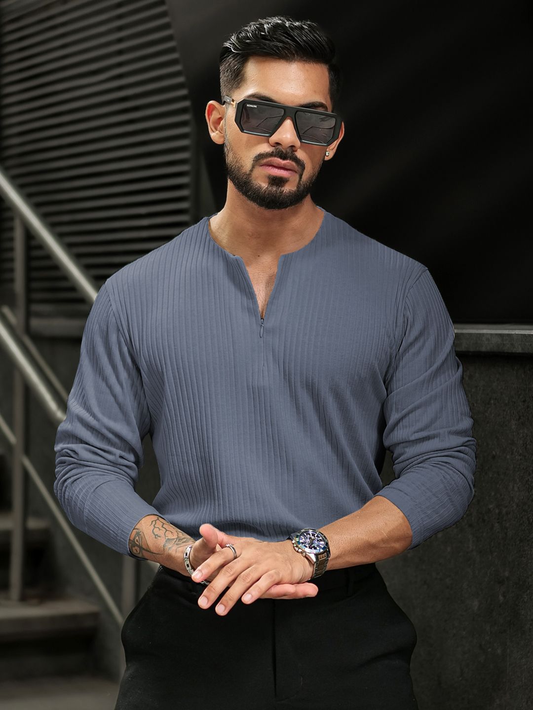 Powerlook Men Self Design Round Neck Cotton T-shirt