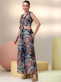 Libas Floral Printed V-Neck Top & Palazzo With Shrug