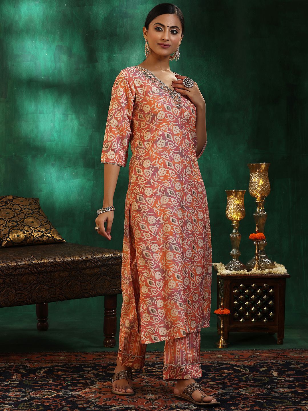 Libas Women Ethnic Motifs Printed Regular Beads and Stones Kurta with Palazzos & With Dupatta