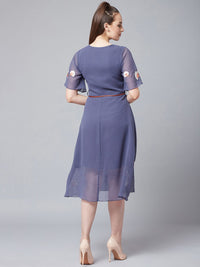 Athena Floral Embroidered V-Neck Belted A-Line Dress