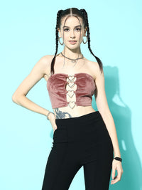 Berrylush Women Strapless Velvet Tube Crop Top