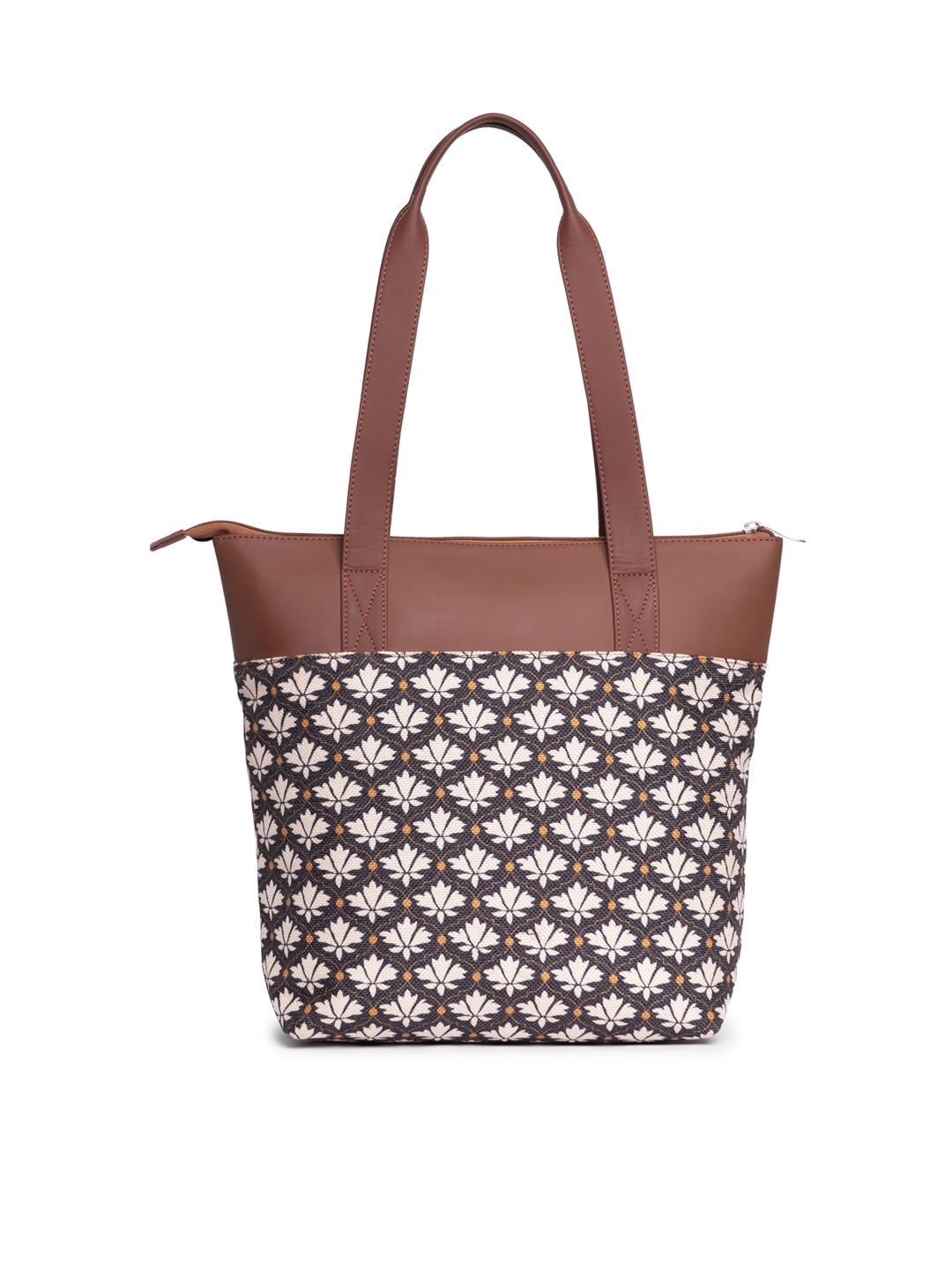 ZOUK Ethnic Motifs Printed Structured Jute Tote Bag