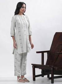 W Grey Geometric Printed Tunic With Trousers Set