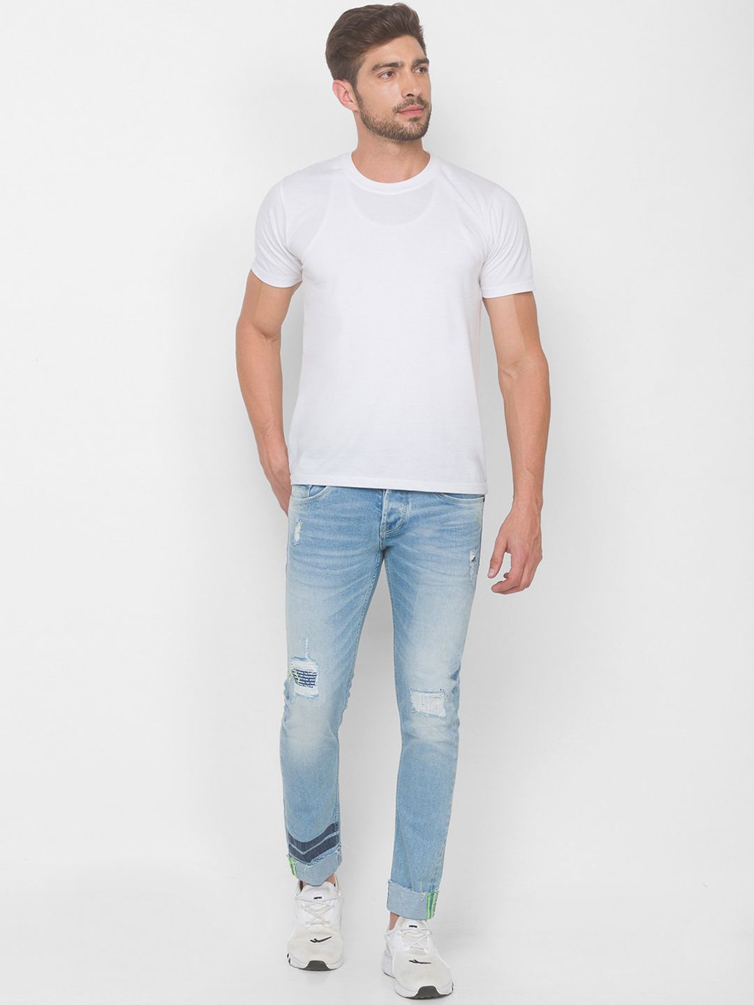 SPYKAR Men Blue Skinny Fit Low-Rise Mildly Distressed Heavy Fade Jeans