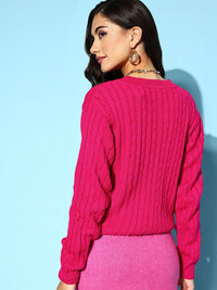 Berrylush Women Pretty Pink Cable Knit Knits Bits Sweater