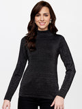 AND Women Black Solid High Neck Top