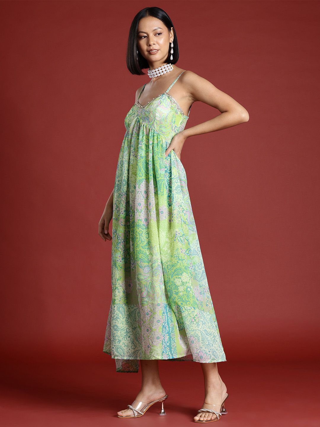 all about you Printed Ethnic Maxi Dress with Dupatta