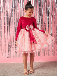 pspeaches Girls Floral Printed Velvet Fit and Flare Dress