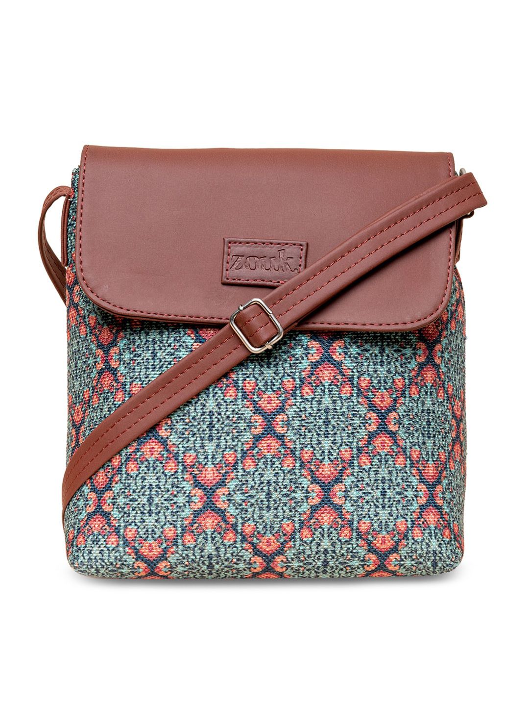 ZOUK Green Ethnic Motifs Printed Structured Sling Bag