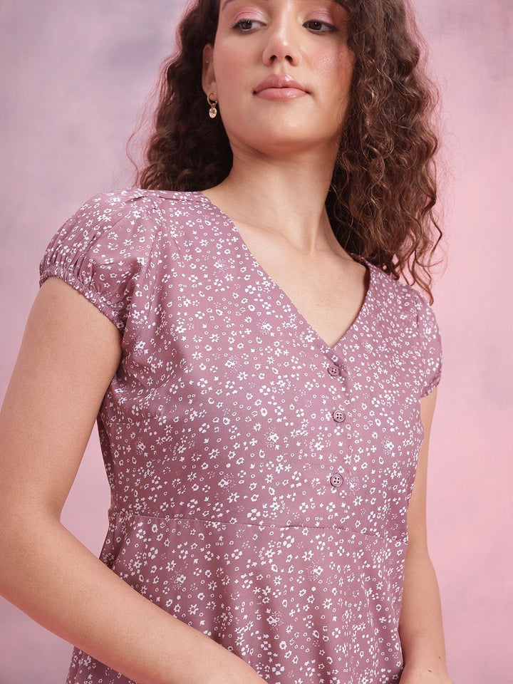 DressBerry Floral Print Puff Sleeve A-Line Mini Dress