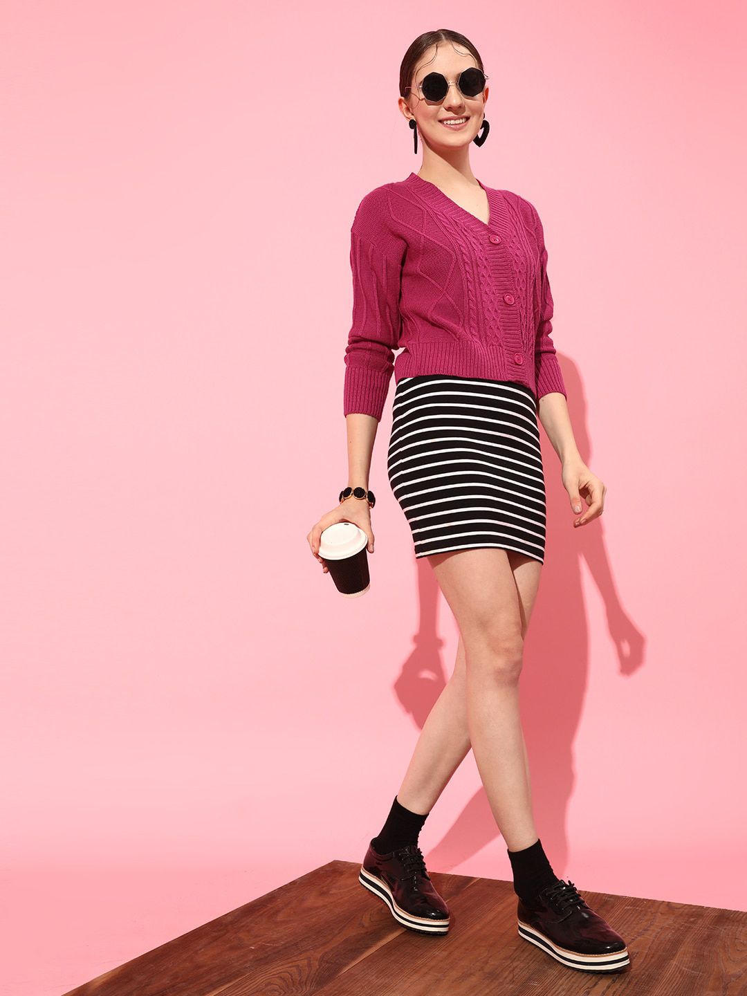 STREET 9 Women Acrylic Cable Knit Crop Sweater Vest