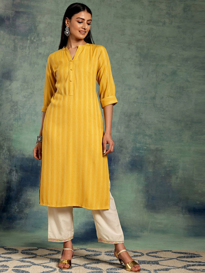 Libas Striped Mandarin Collar Straight Kurta