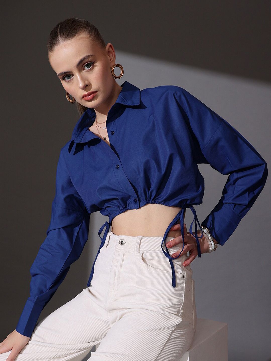 STREET 9 Cotton Shirt Style Crop Top