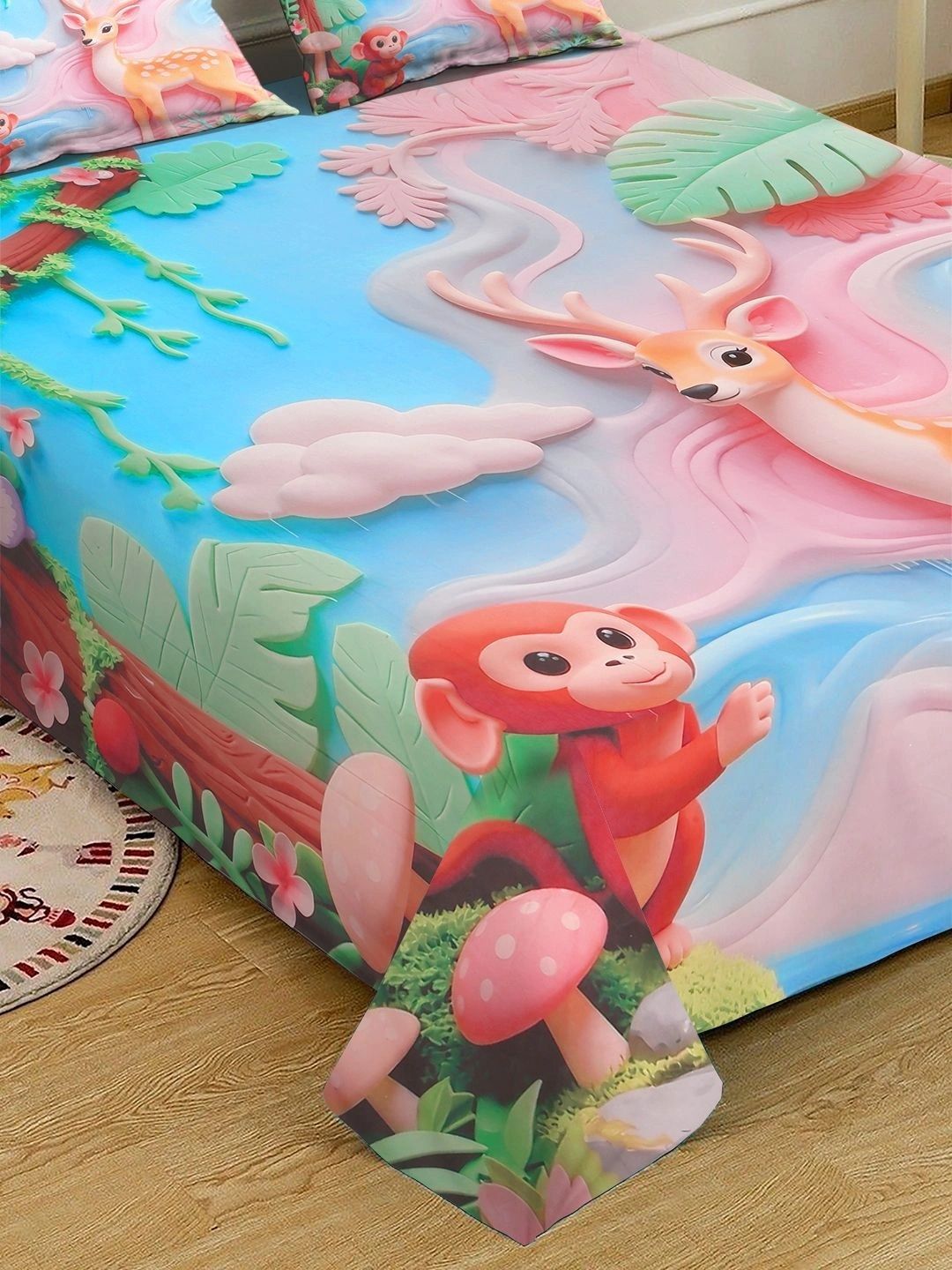 Moda Rapido X KLOTTHE Blue & Pink 400 TC King Bedsheet with 2 Pillow Covers