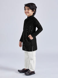 VASTRAMAY Boys Embroidered Regular Sequinned Kurta with Pyjamas