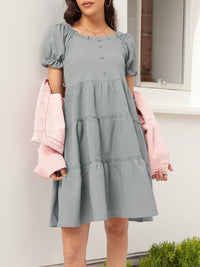 DressBerry Textured Play Tiered Fit & Flare Dress