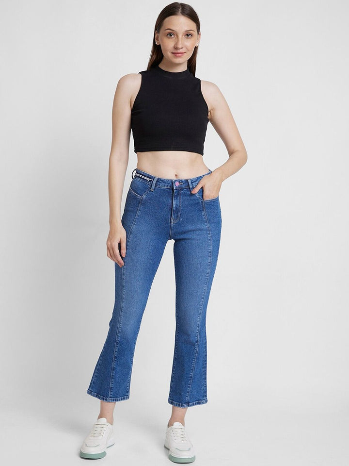 SPYKAR Women Elissa Bootcut Fit Clean Look High-Rise Stretchable Crinkle  Jeans