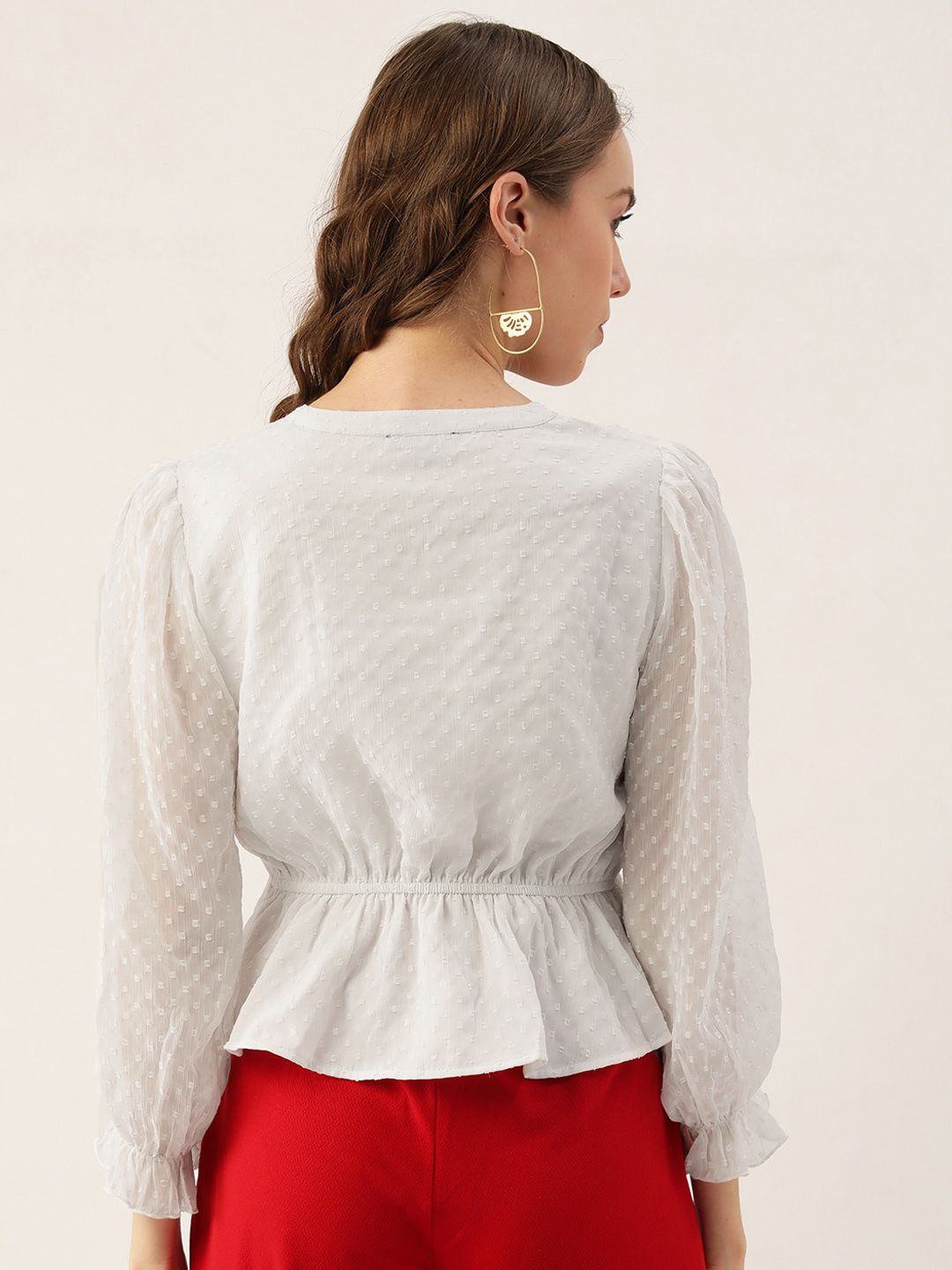 Antheaa Women White Solid Dobby Weave Top