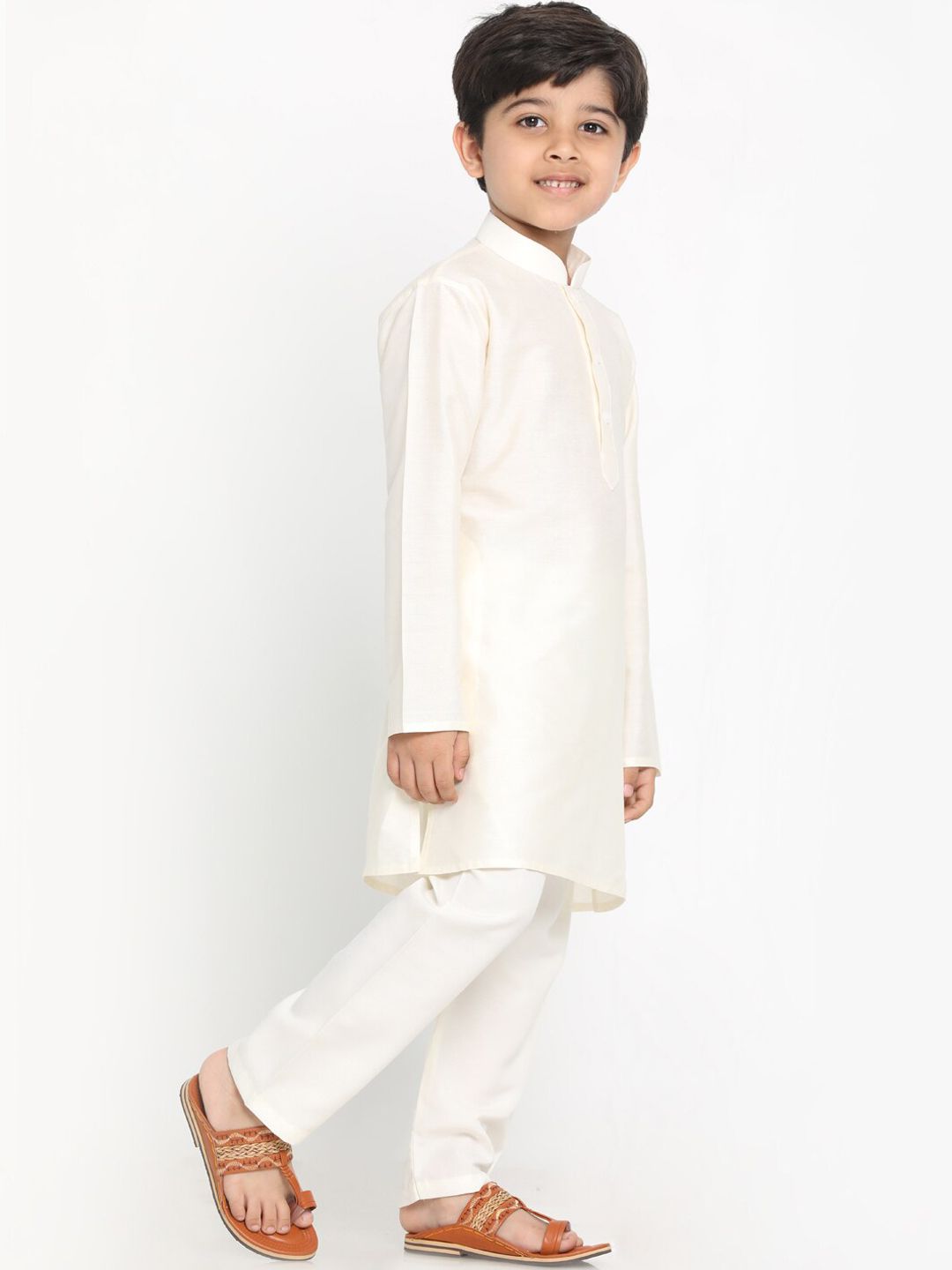 VASTRAMAY Boys Cream Kurta with Pyjama Set