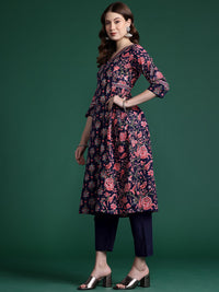 Indo Era Floral Printed Panelled Gotta Patti Pure Cotton Kurta With Trousers & Dupatta