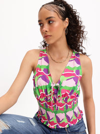 DressBerry Colour Pop Tie-Up Neck Smocked Top