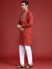 Anouk Men Yoke Design Cotton Linen Indie Prints Kurta