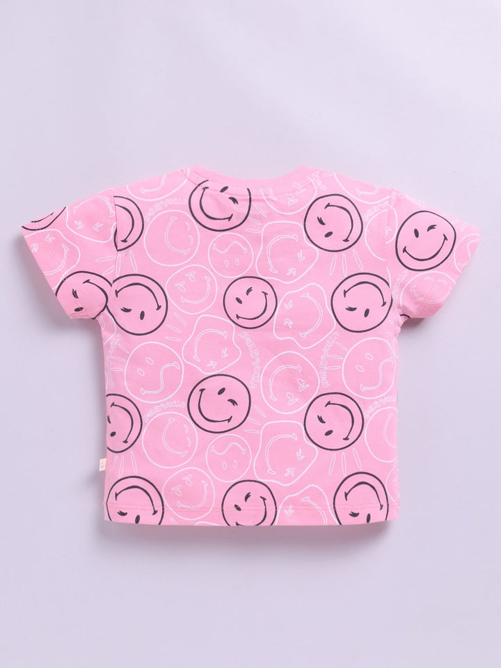 Happy Faces Girls Smiley Printed Pure Cotton T-shirt