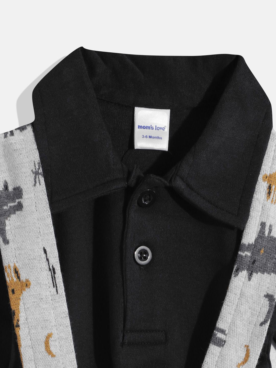 Moms Love Infant Boys Pure Cotton Animal Graphic Printed Dungarees with Solid T-shirt