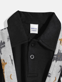 Moms Love Infant Boys Pure Cotton Animal Graphic Printed Dungarees with Solid T-shirt