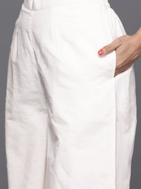 Libas Women Off White & Pink Cotton Floral Thread Work Kurta with Palazzos & Dupatta