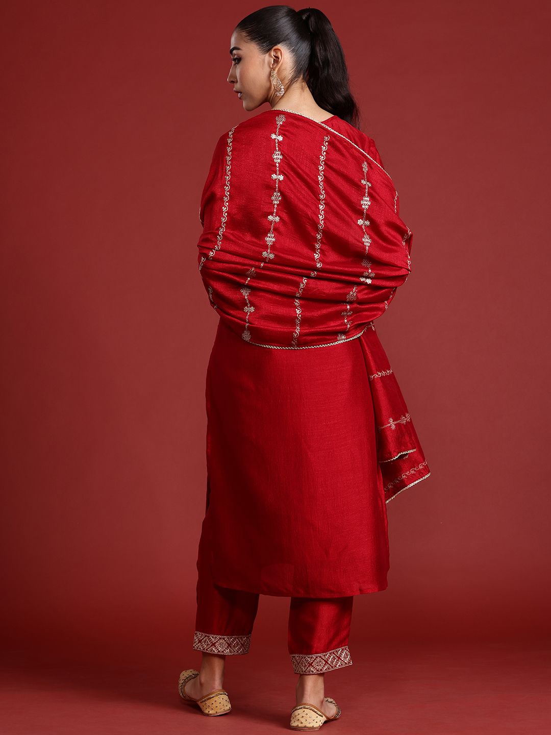 Indo Era Ethnic Motifs Embroidered Sequinned Kurta With Trousers & Dupatta