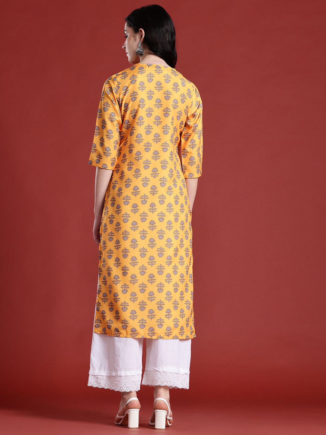 Anouk Floral Printed V-Neck Straight Kurta
