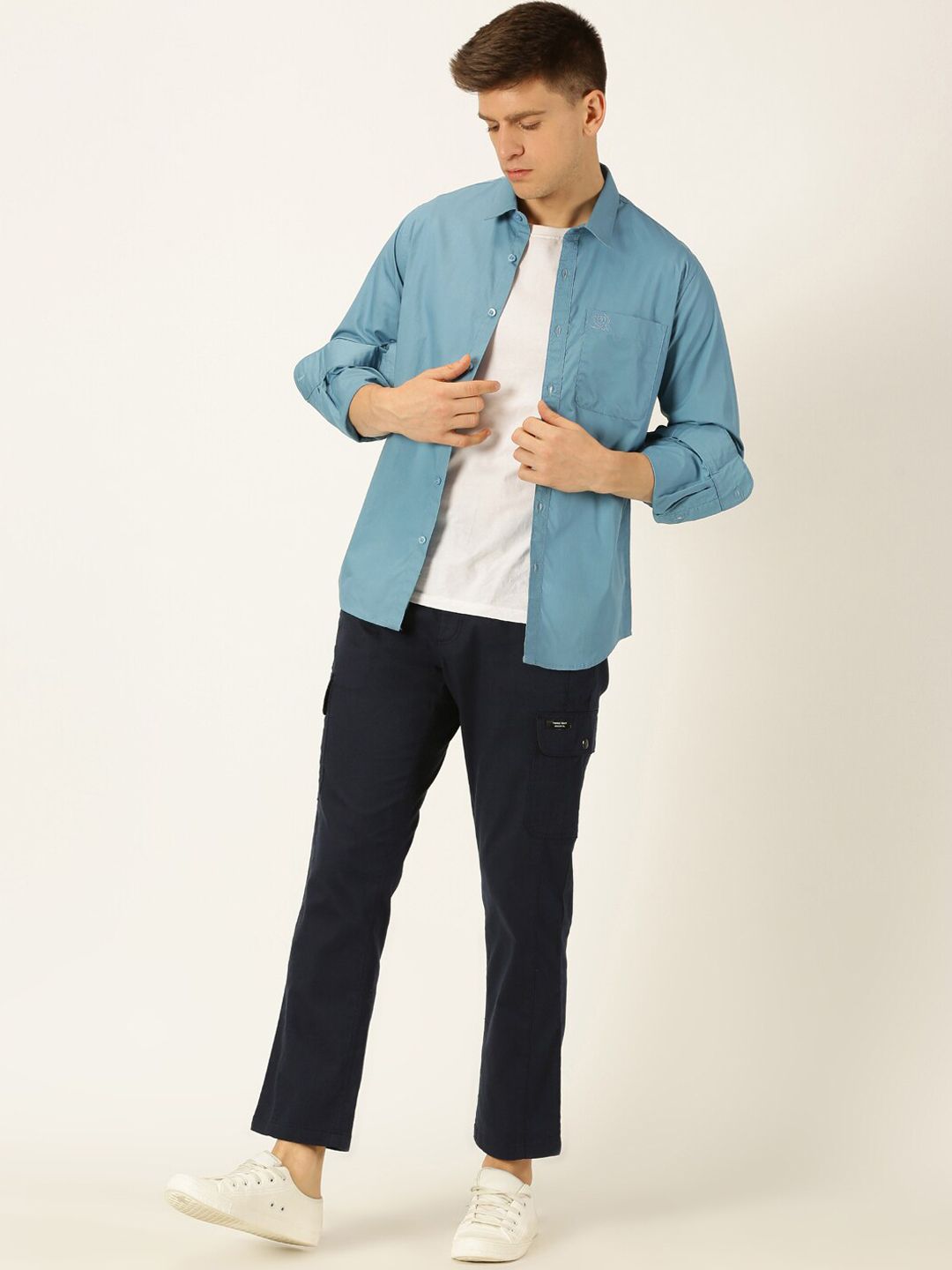 Thomas Scott Men Smart Slim Fit Linen Cotton Cargos Trousers