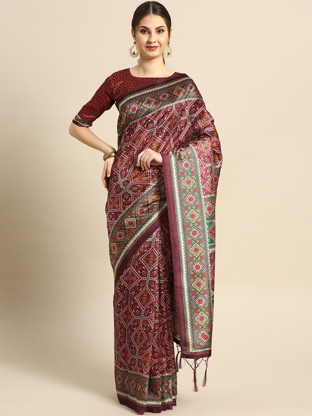 Saree mall Maroon & Green Silk Blend Sarees