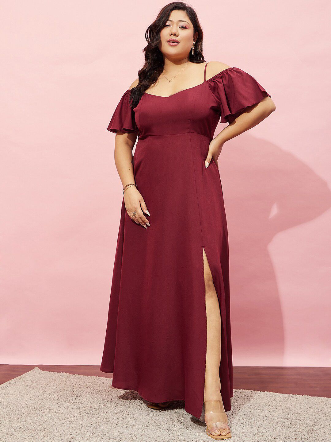 Berrylush Curve Cold Shoulder A-line Maxi Dress