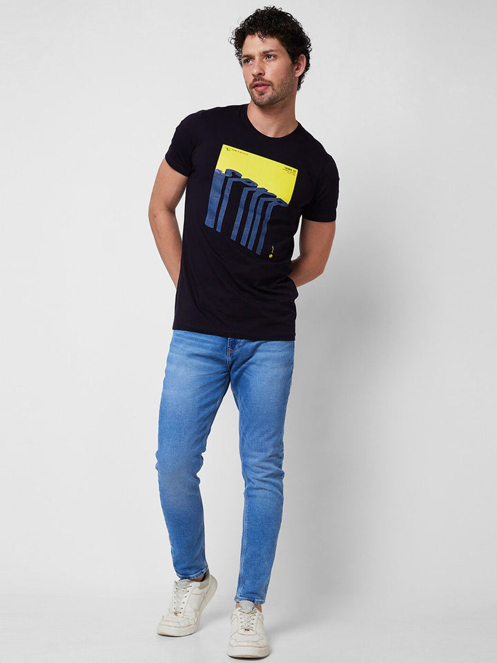 SPYKAR Round Neck Short Sleeves Printed Slim Fit Cotton T-shirt