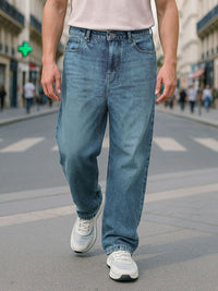 Bewakoof Men's Blue Baggy Mid-Rise Jeans