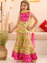 pspeaches Girls Floral Printed Pure Cotton Kurta With Sharara & With Dupatta