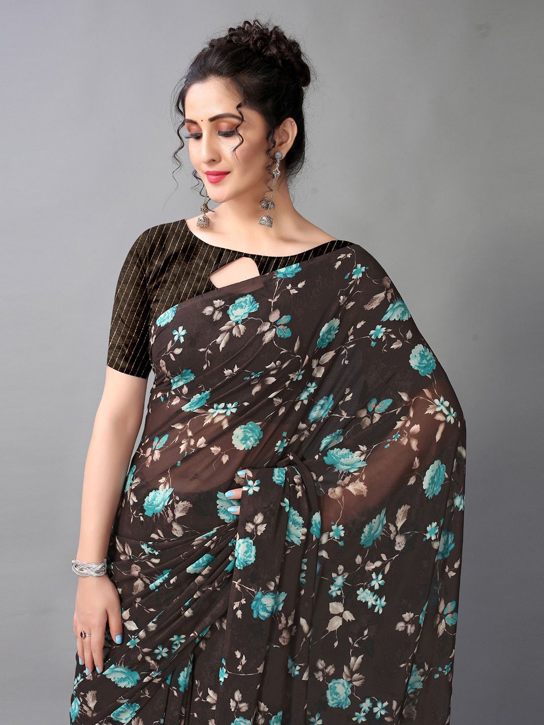KALINI Floral Printed Poly Georgette Saree