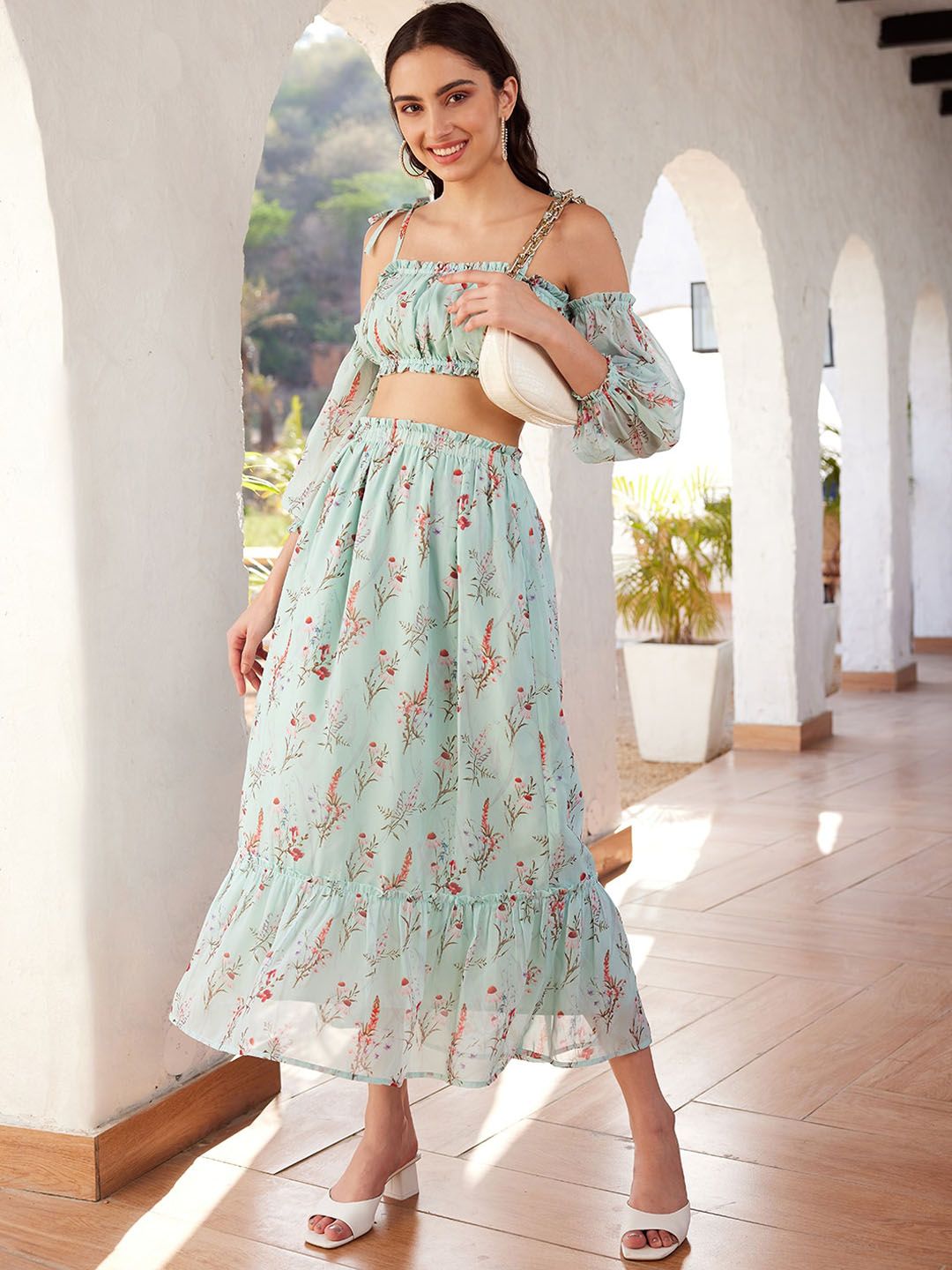 STREET 9 Green Printed Top & Skirt