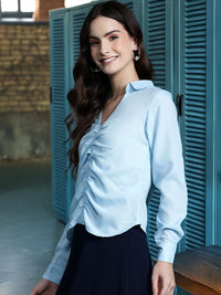 DressBerry Ruched Shirt Collar Top