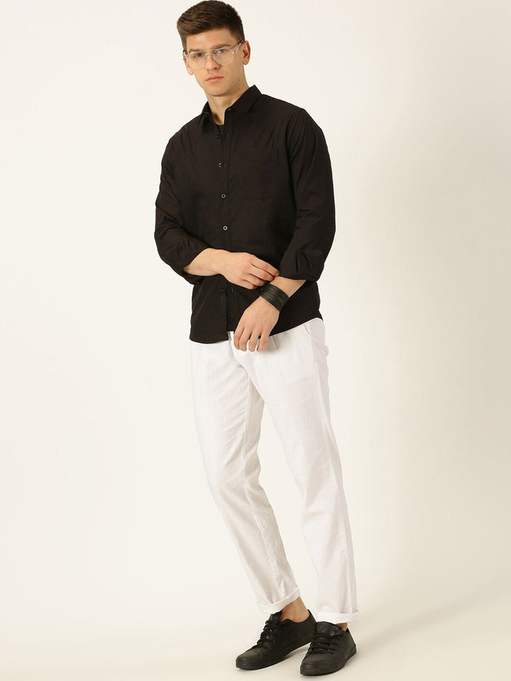 Thomas Scott Men Smart Pleated Linen Cotton Chinos Trousers