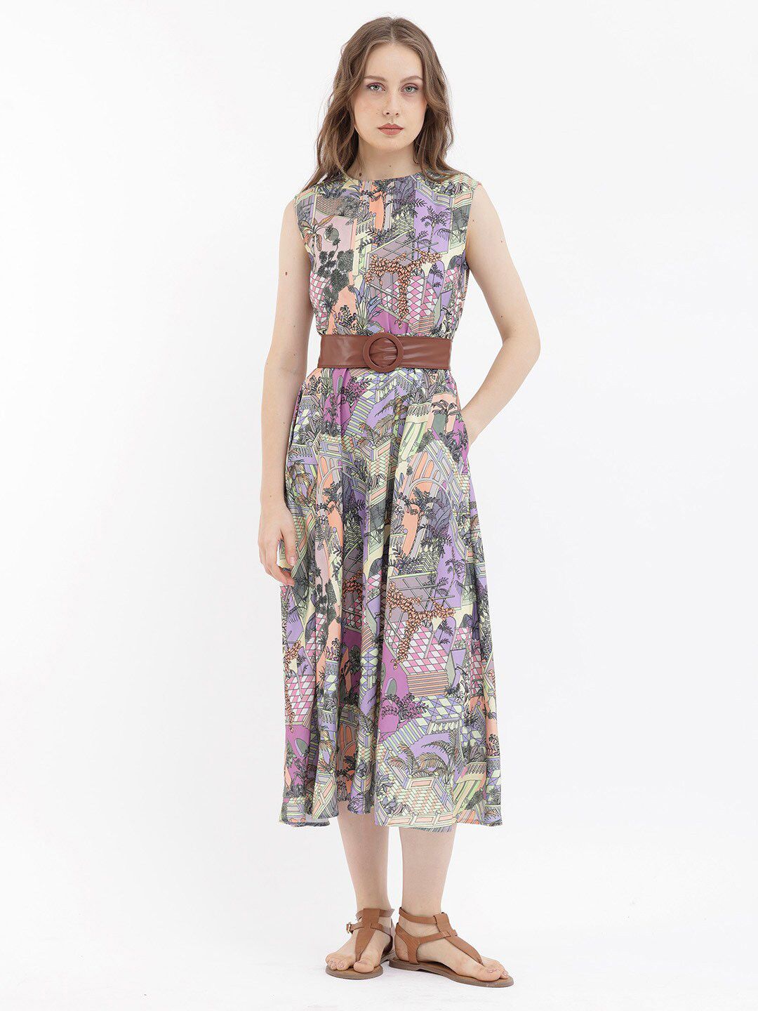 RAREISM Floral Print Sleeveless Fit & Flare Midi Dress
